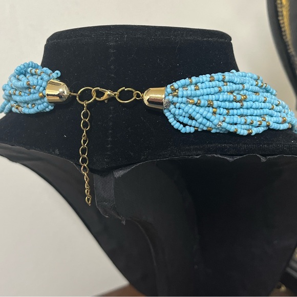Baby blue, 23 strand, seed bead necklace. Gold focal slide. 18-20” NIP, weighted - Picture 2 of 6